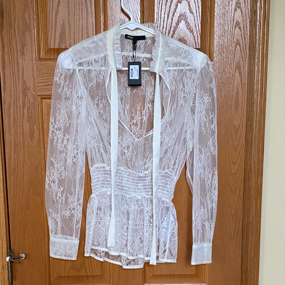 Maje Sheer White Lace Blouse NWT